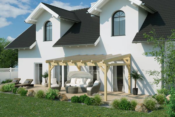 Terrassenüberdachung Holz 400x250cm VSG teak Schn?ppchen
