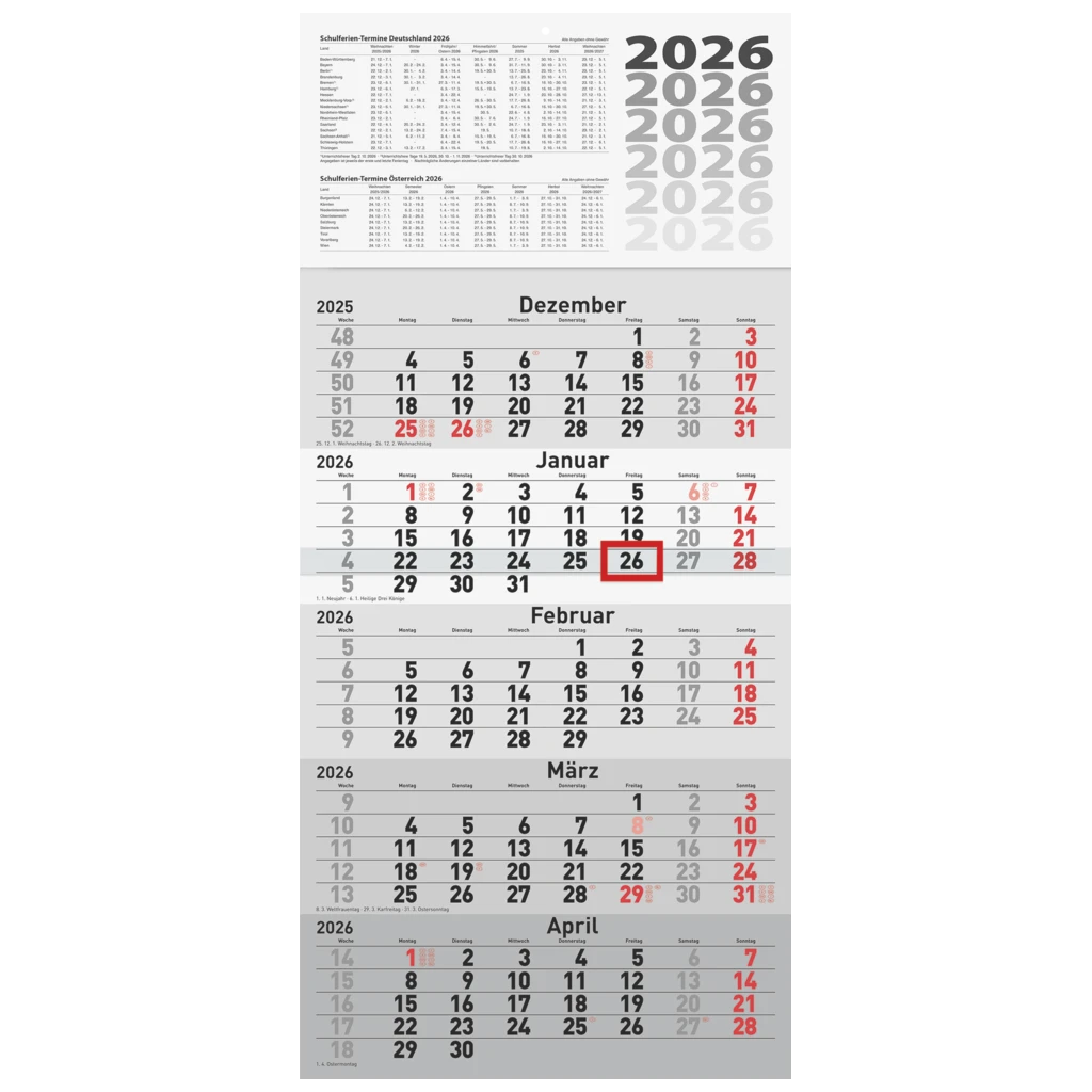 5-Monatskalender 2026 | grau, 300×630 mm Im Angebot